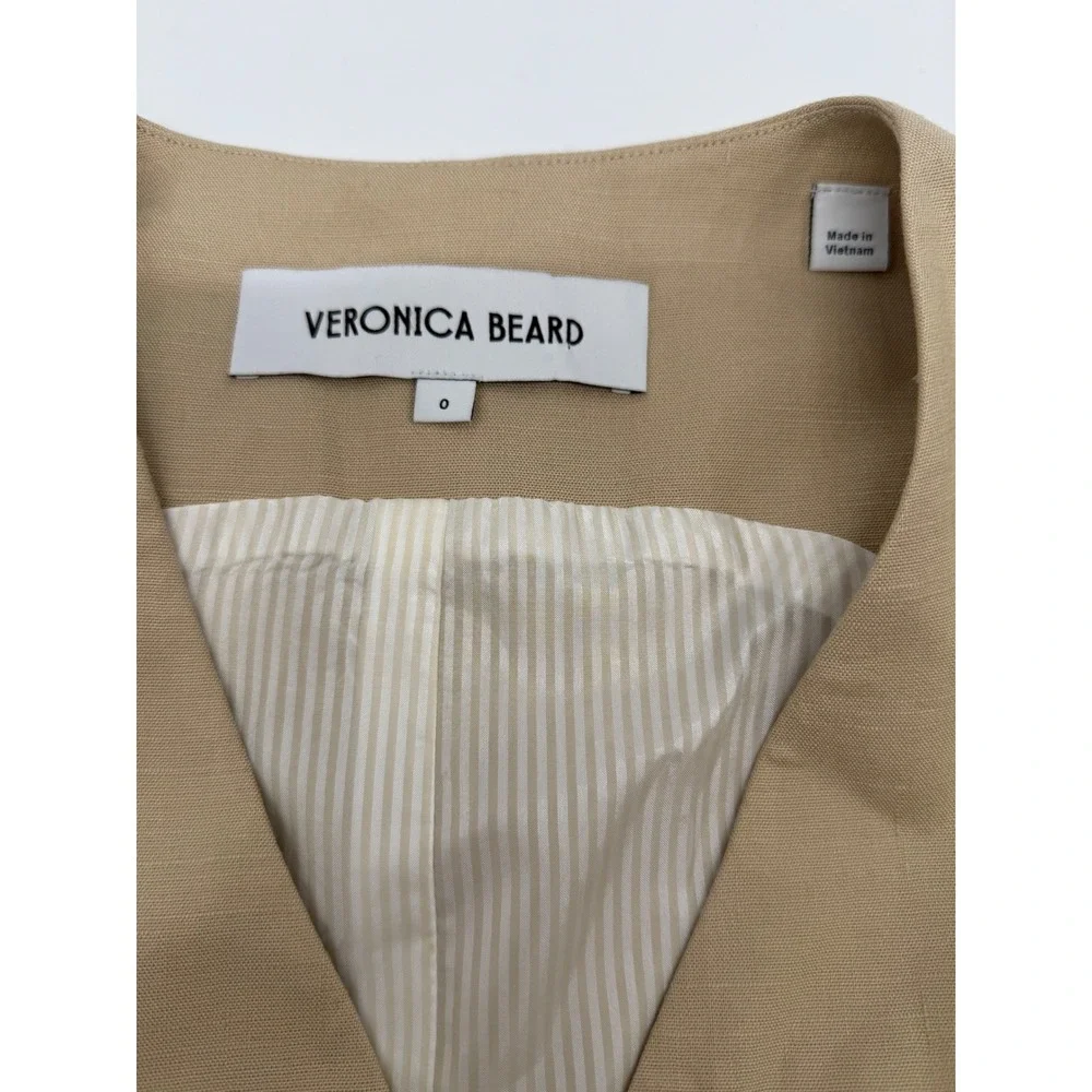 Veronica Beard Life Linen Blend Vest Tan Luxury Button Front Cinch Back Size 0 - Picture 4 of 6